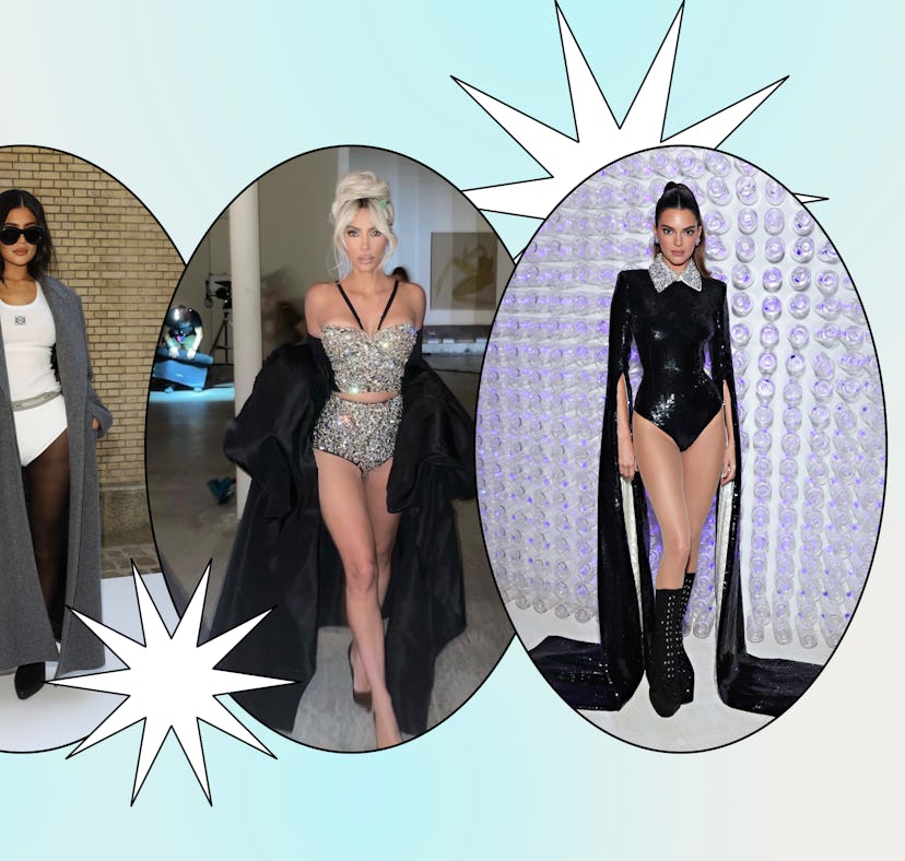 Kylie Jenner, Kim Kardashian, and Kendall Jenner wearing no-pants trend.