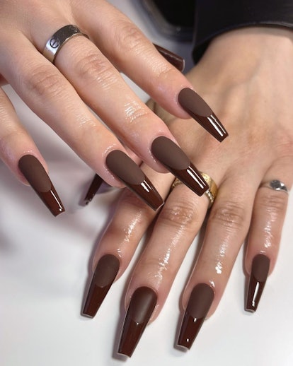 Monochromatic French tip nails are on-trend for the 2024 Super Bowl.
