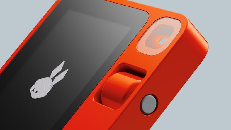 Rabbit R1 pocket companion AI device designed by Teenage Engineering, announced at CES 2024