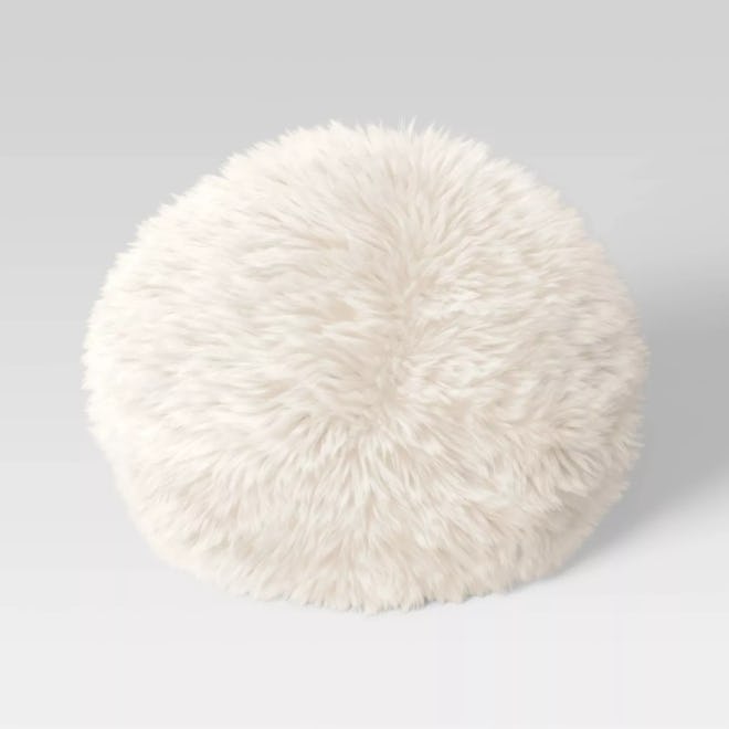 Long Faux Fur Round Throw Pillow