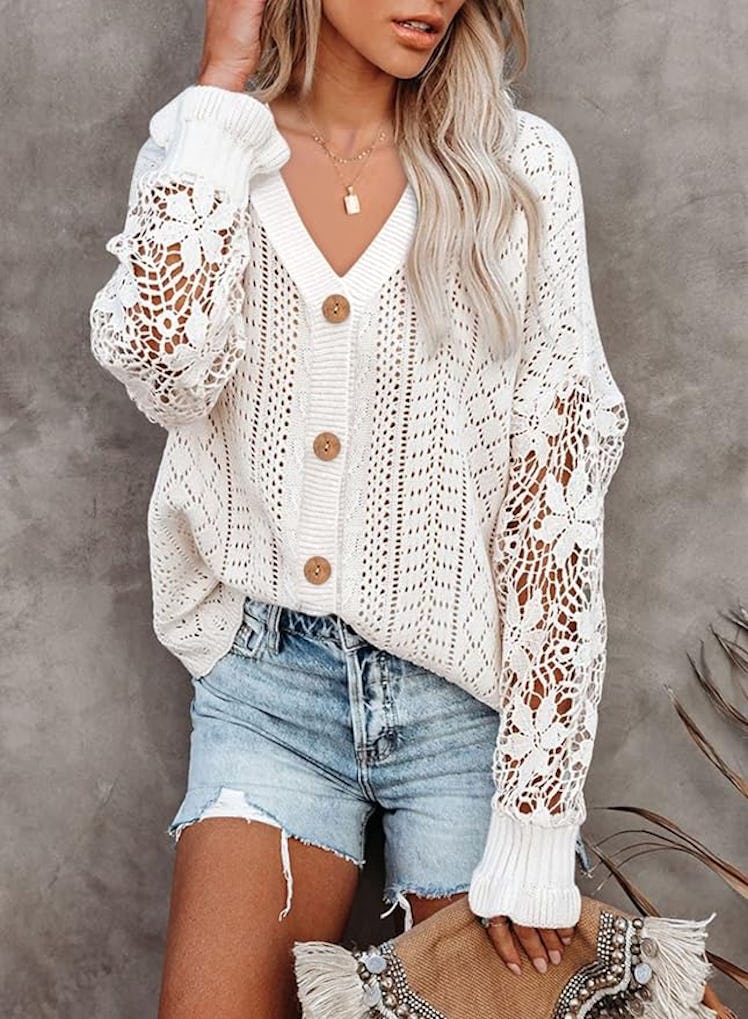 Dokotoo Crochet Lace V-Neck Shirt
