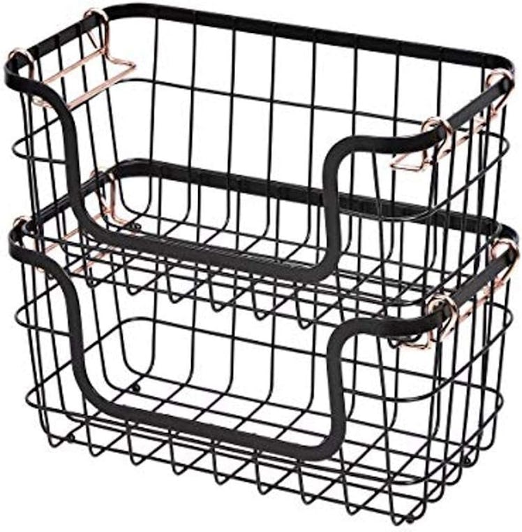 Amazon Basics Stackable Metal Wire Rectangular Storage Baskets (Set Of 2)