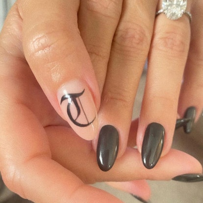 Kourtney Kardashian black monogram nails valentines day