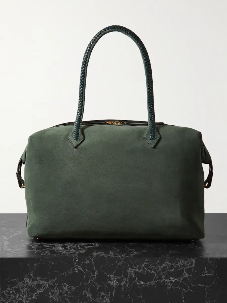 Perriand All Day Braided Leather-Trimmed Suede Tote