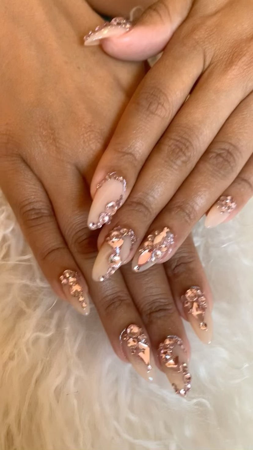 Lala Anthony pink crystal nails valentines day