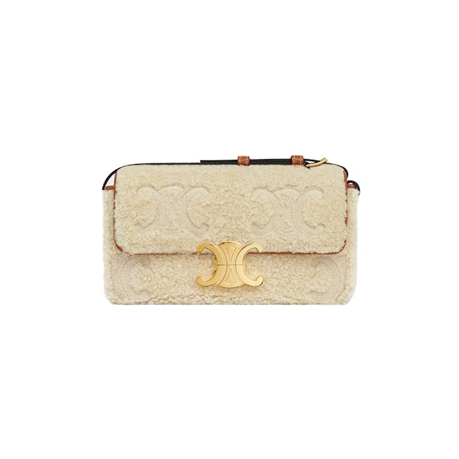 Celine Shoulder Bag in Shearling with Triomphe Embroideries