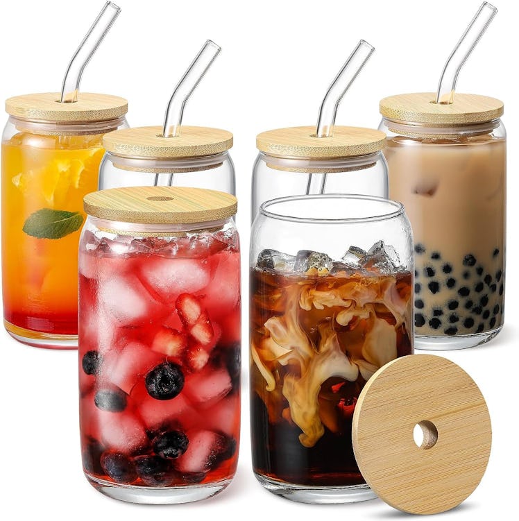 VITEVER Glass Cups with Bamboo Lids (6-Pack)