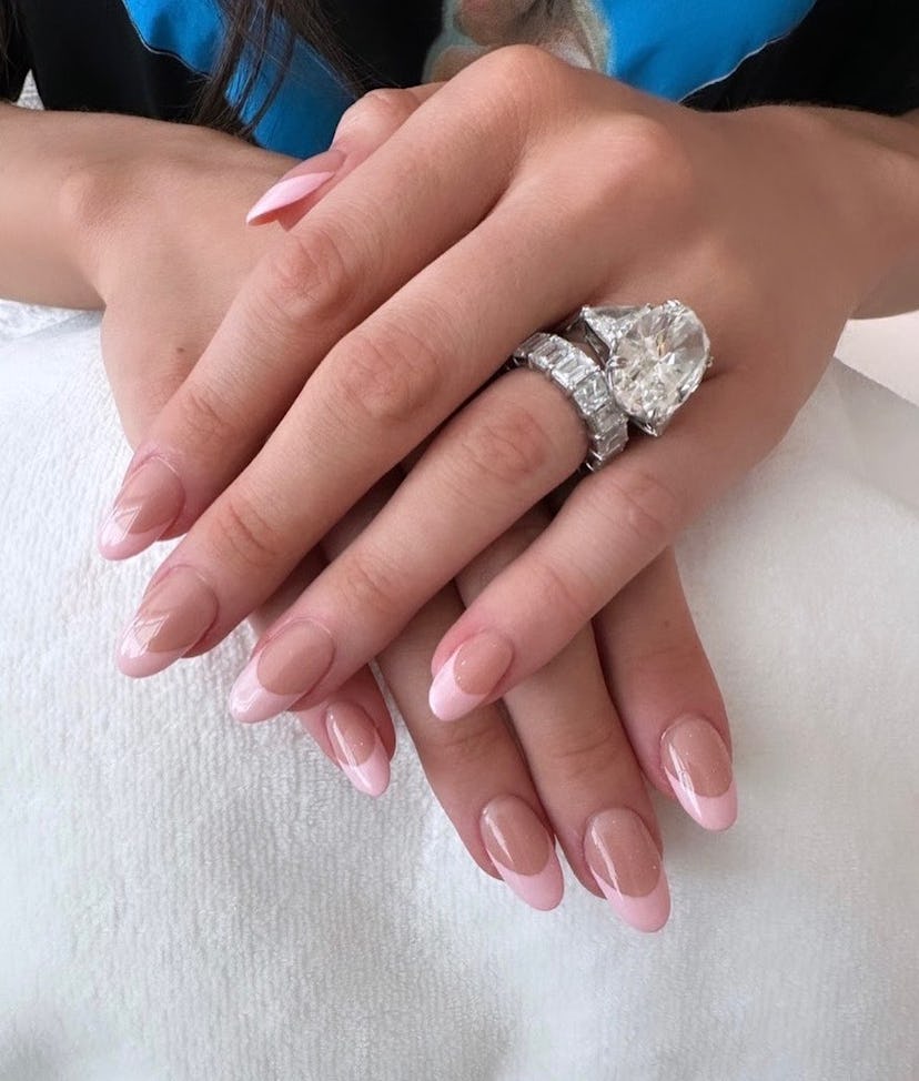 Nicole Peltz Beckham pink french tips Valentine's Day nails