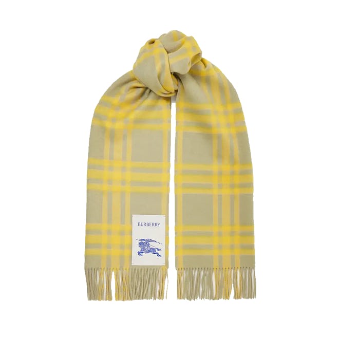 Burberry Appliquéd Fringed Checked Cashmere Scarf