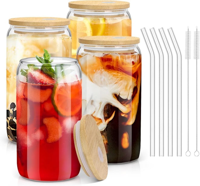 sungwoo Glass Cups with Bamboo Lids (4-Pack)