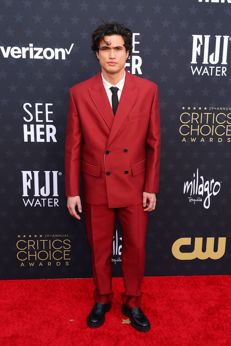Charles Melton attends the 29th Annual Critics Choice Awards at Barker Hangar on January 14, 2024 in...