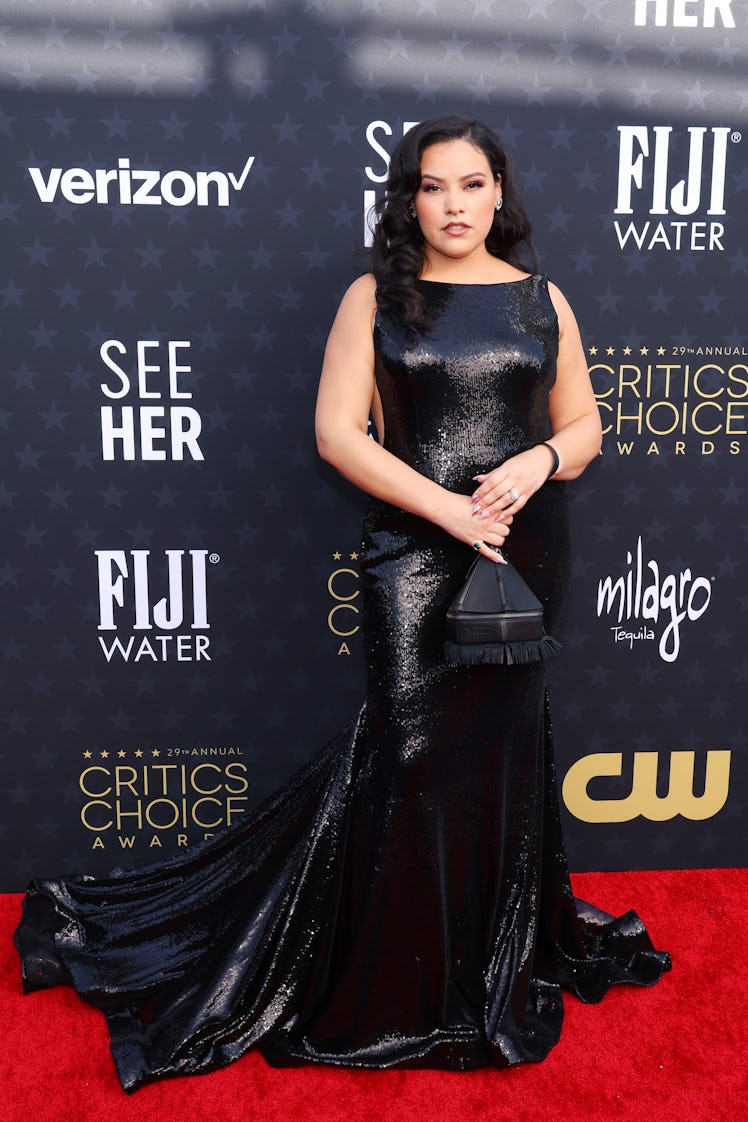 JaNae Collins attends the 29th Annual Critics Choice Awards at Barker Hangar on January 14, 2024 in ...