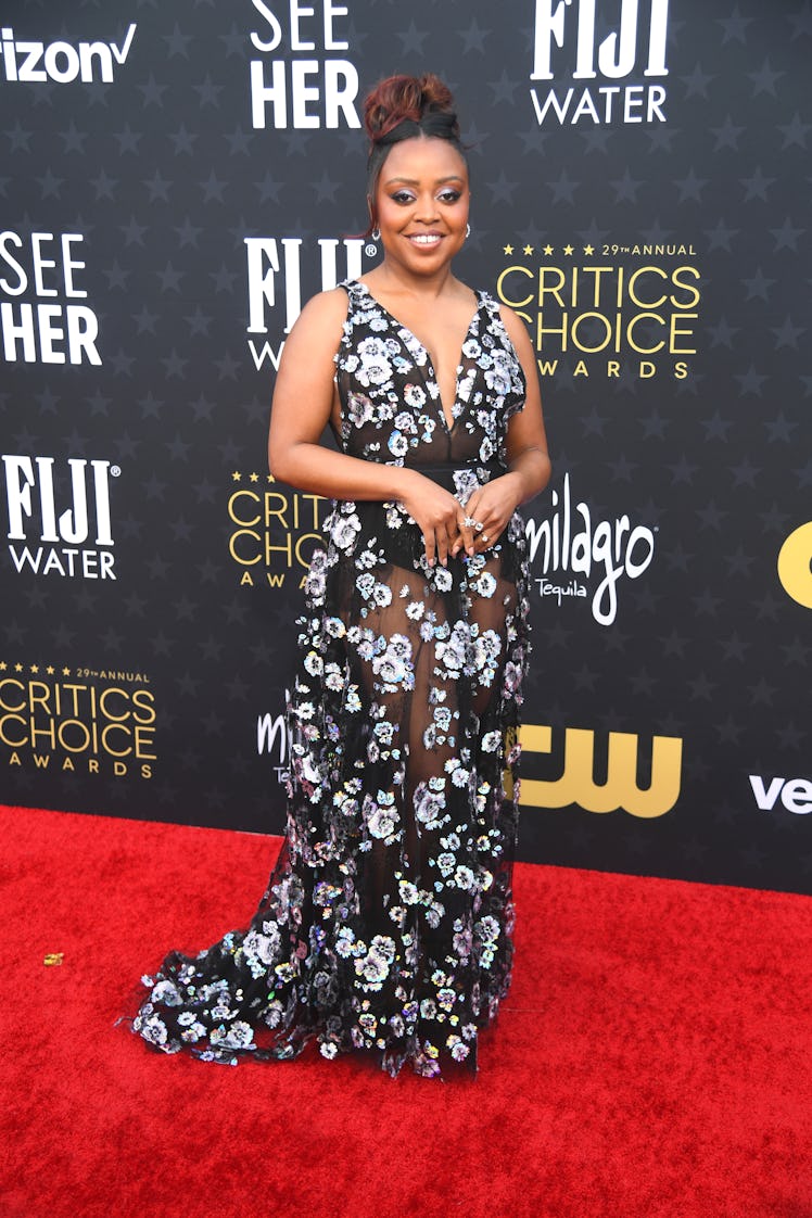 Quinta Brunson attends the 29th Annual Critics Choice Awards at Barker Hangar on January 14, 2024 in...