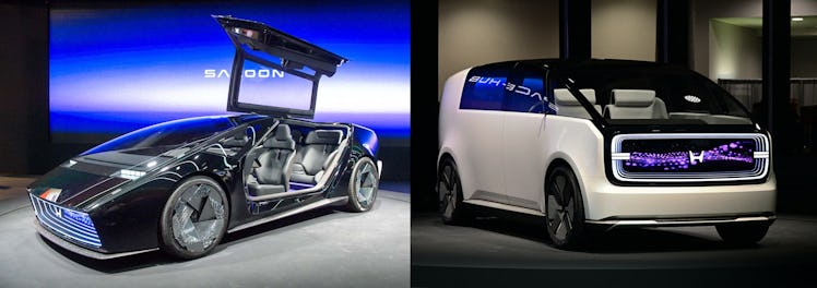 Japanese automaker Honda unveils its electric vehicle concept Saloon and Space-Hub during the Consum...