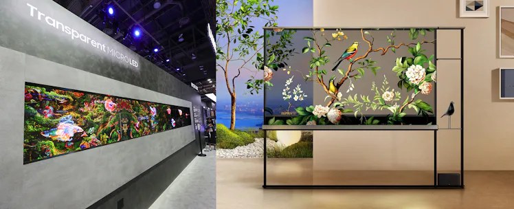 LAS VEGAS, NEVADA - JANUARY 10: Attendees look at the world's first transparent MicroLED display, sh...