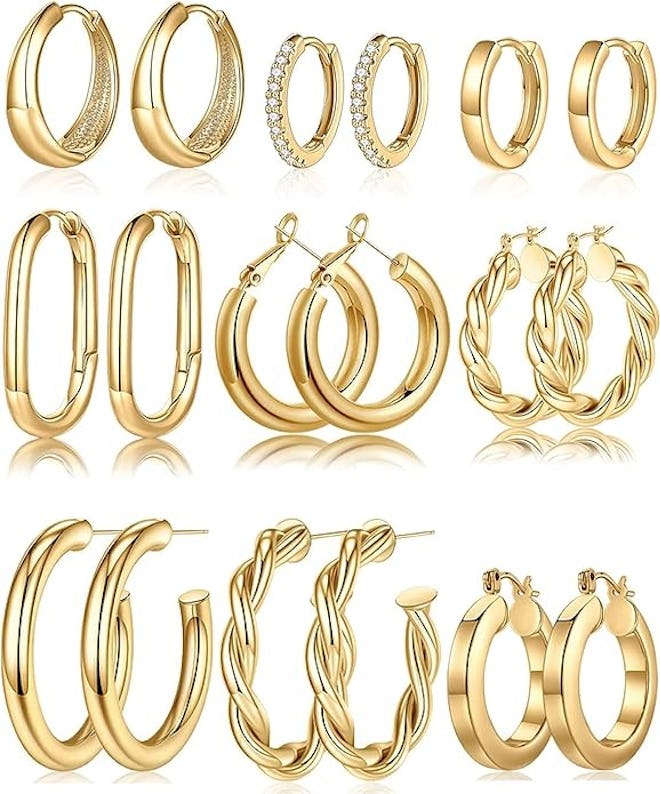 Yesteel Gold Hoop Earrings (9 Pairs)