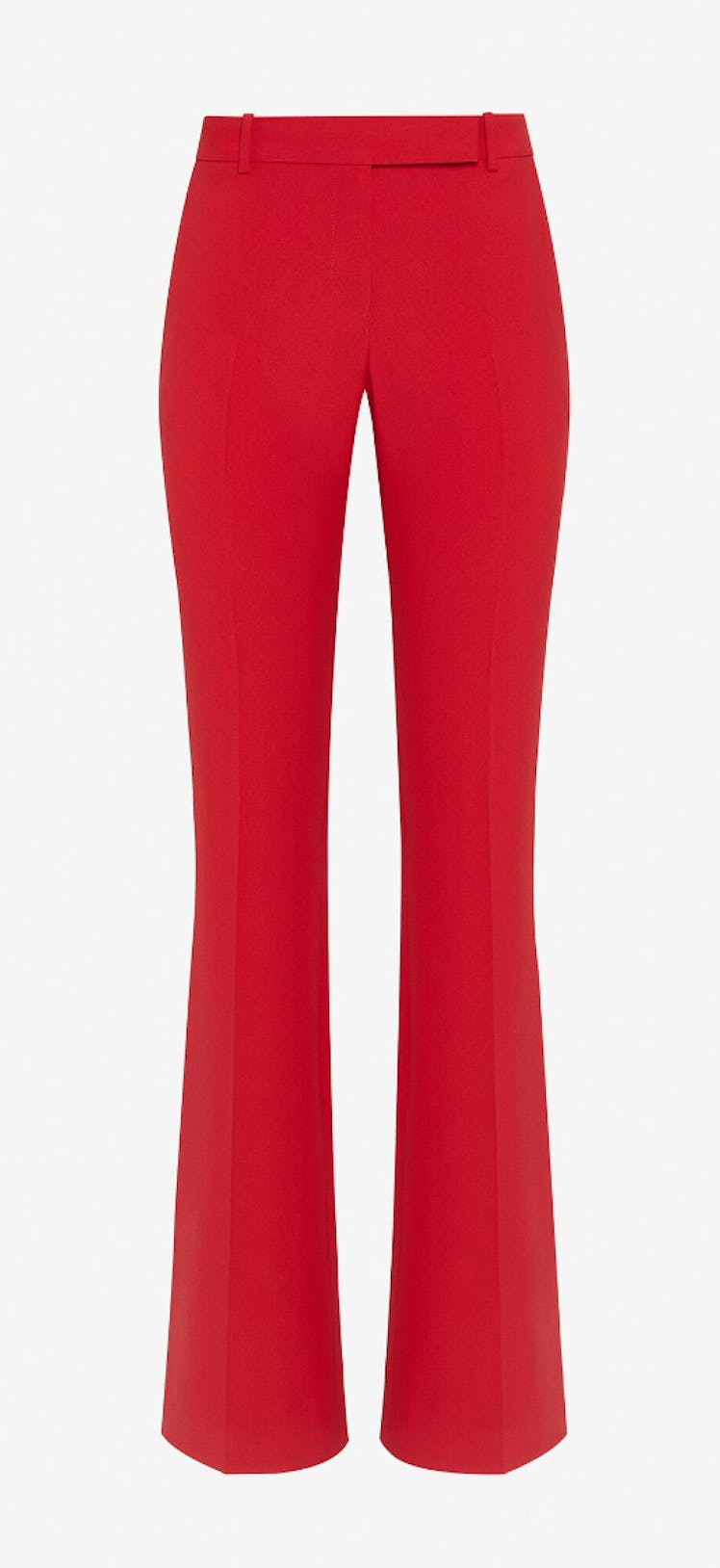 red bootcut trousers