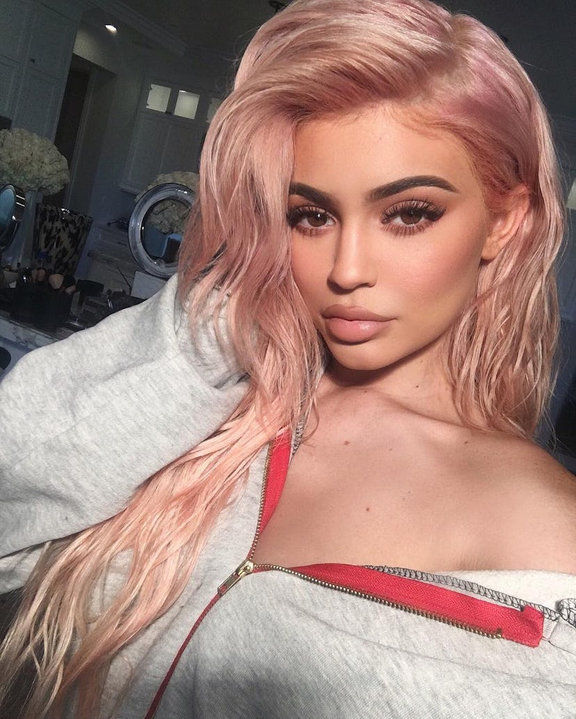 Kylie Jenner’s hair was a shade of icy pink in 2016.