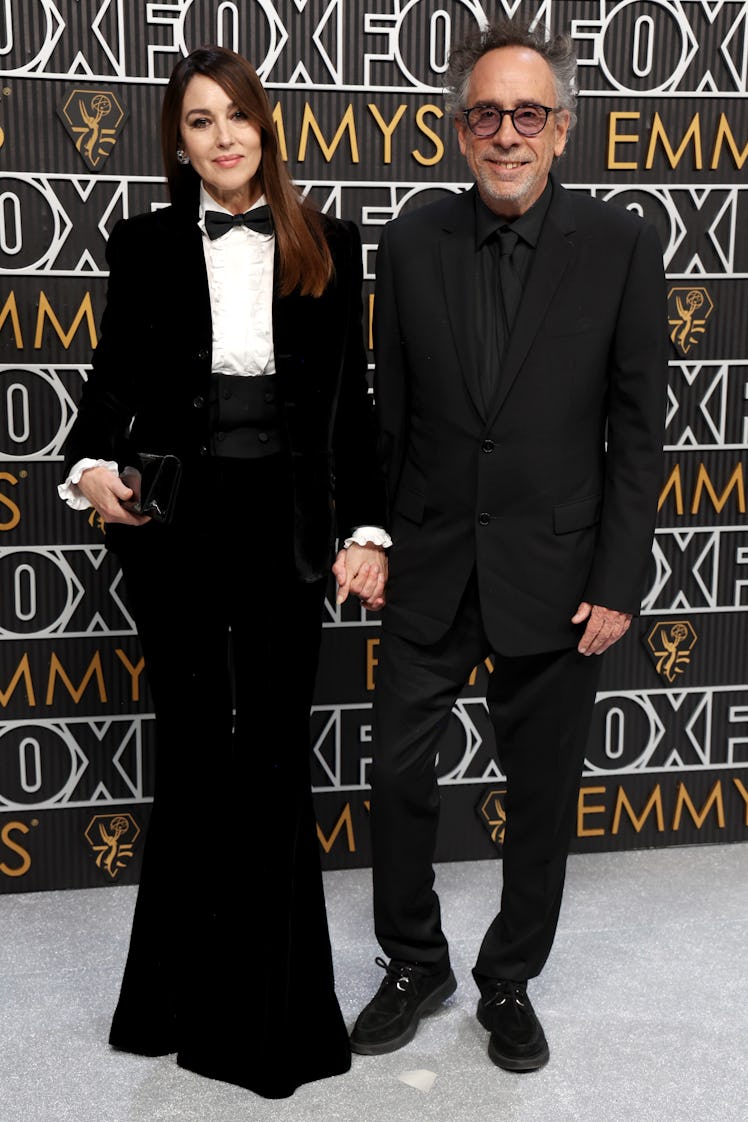 Monica Bellucci and Tim Burton attend the 75th Primetime Emmy Awards at Peacock Theater on January 1...