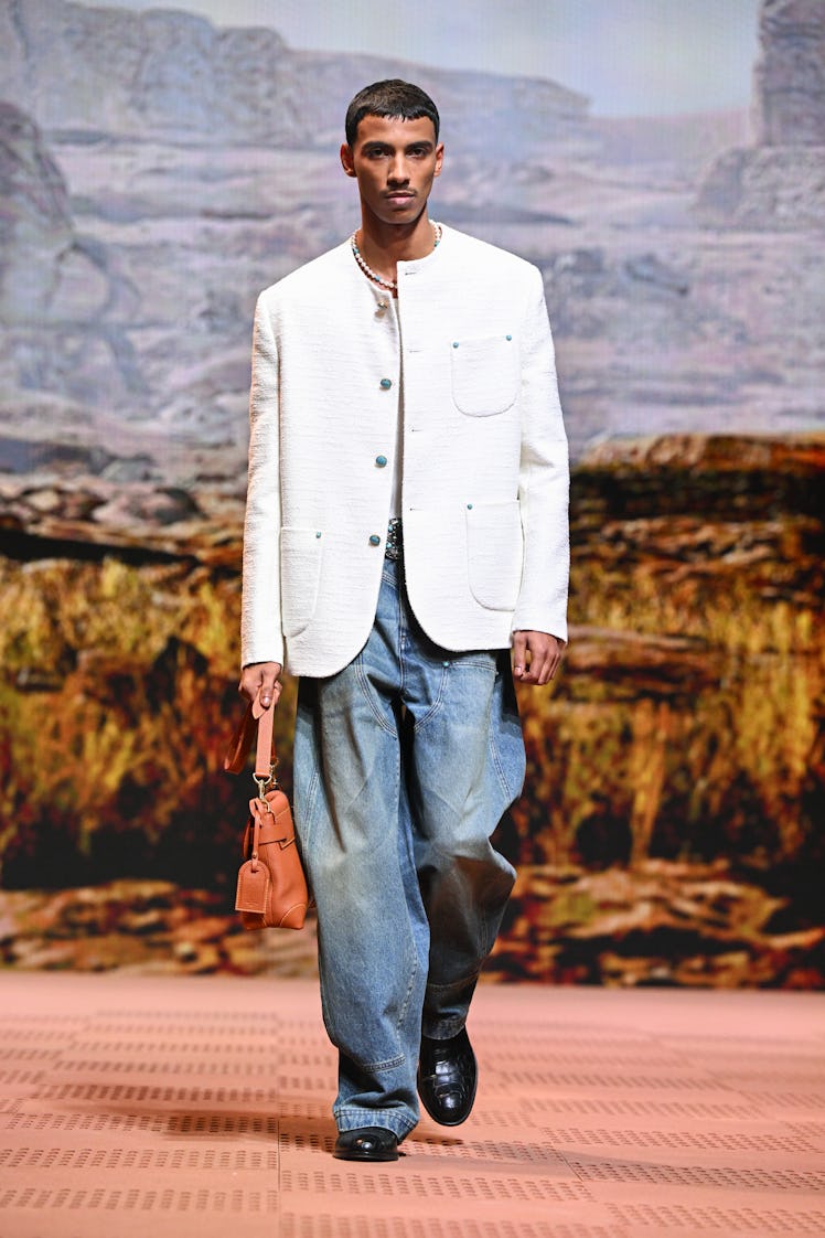 A model walks the runway during the Louis Vuitton Menswear Fall/Winter 2024-2025 show as part of Par...