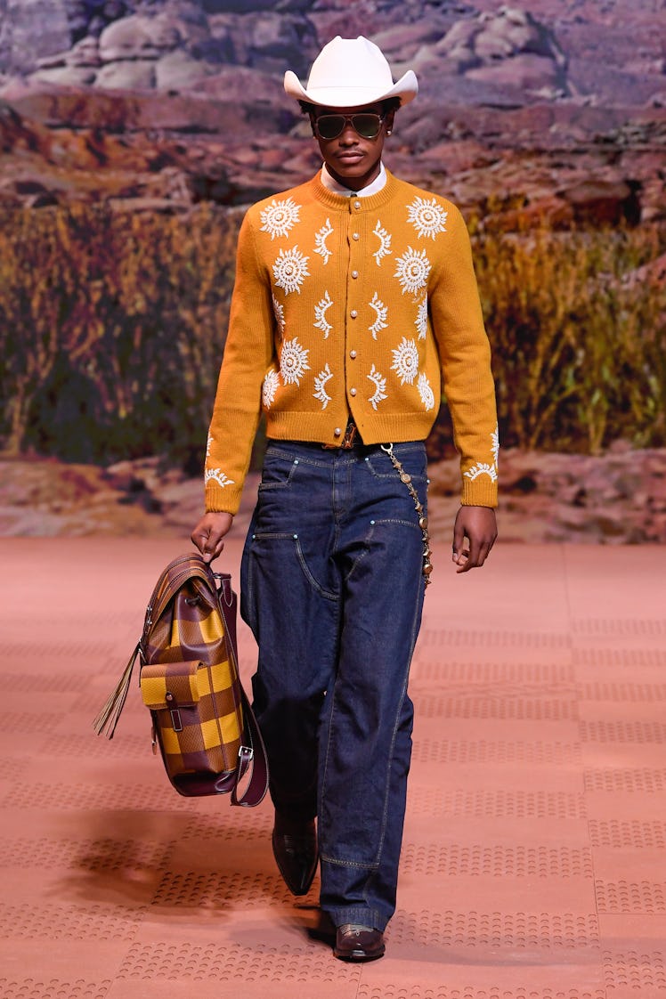 Model walks the runway at Louis Vuitton Men's Fall 2024 as part of Paris Men's Fashion Week held at ...