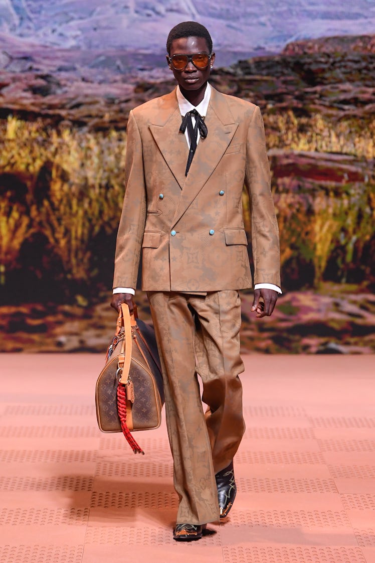 Model walks the runway at Louis Vuitton Men's Fall 2024 as part of Paris Men's Fashion Week held at ...