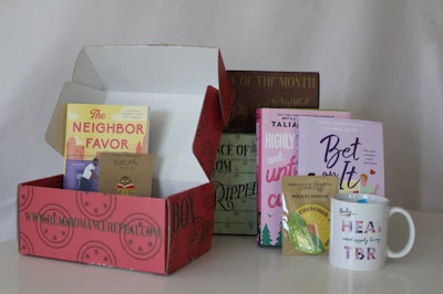Romance book club box in article about Valetine's gifts for pregnant wife