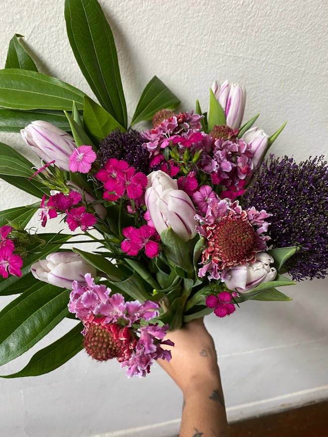 Pink and purple custom floral arrangement, the perfect valentine's gift for pregnant wife