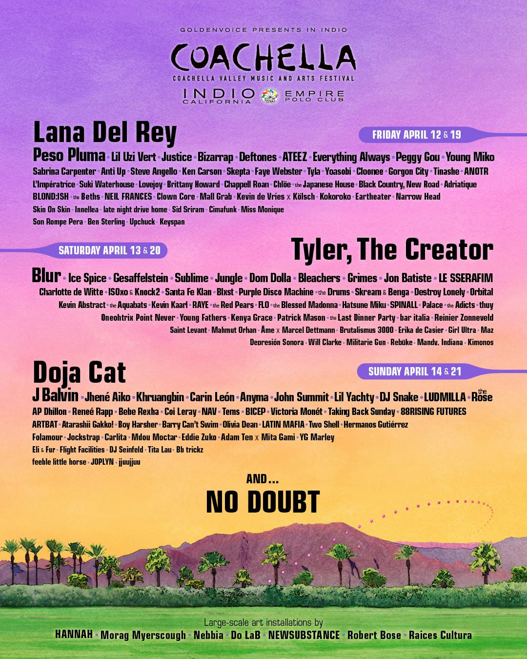 Lana Del Rey, Tyler, The Creator & Doja Cat To Headline Coachella