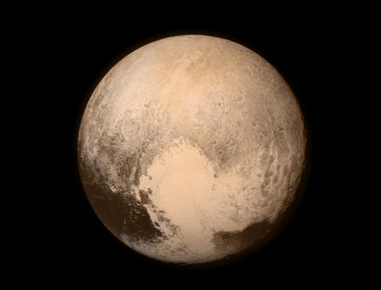 Pluto as seen from New Horizons spacecraft, 2015. Pluto nearly fills the frame in this image from th...