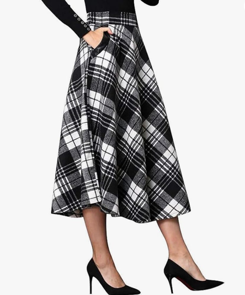IDEALSANXUN Plaid Wool Skirt