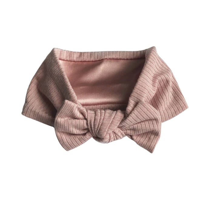 Dusty Pink Ribbed Bow Headband, a perfect accessory for baby's first valentine's day outfit.