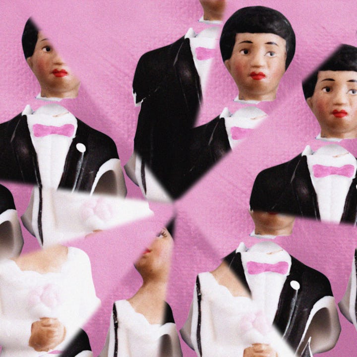 images of a broken male doll in a tuxedo