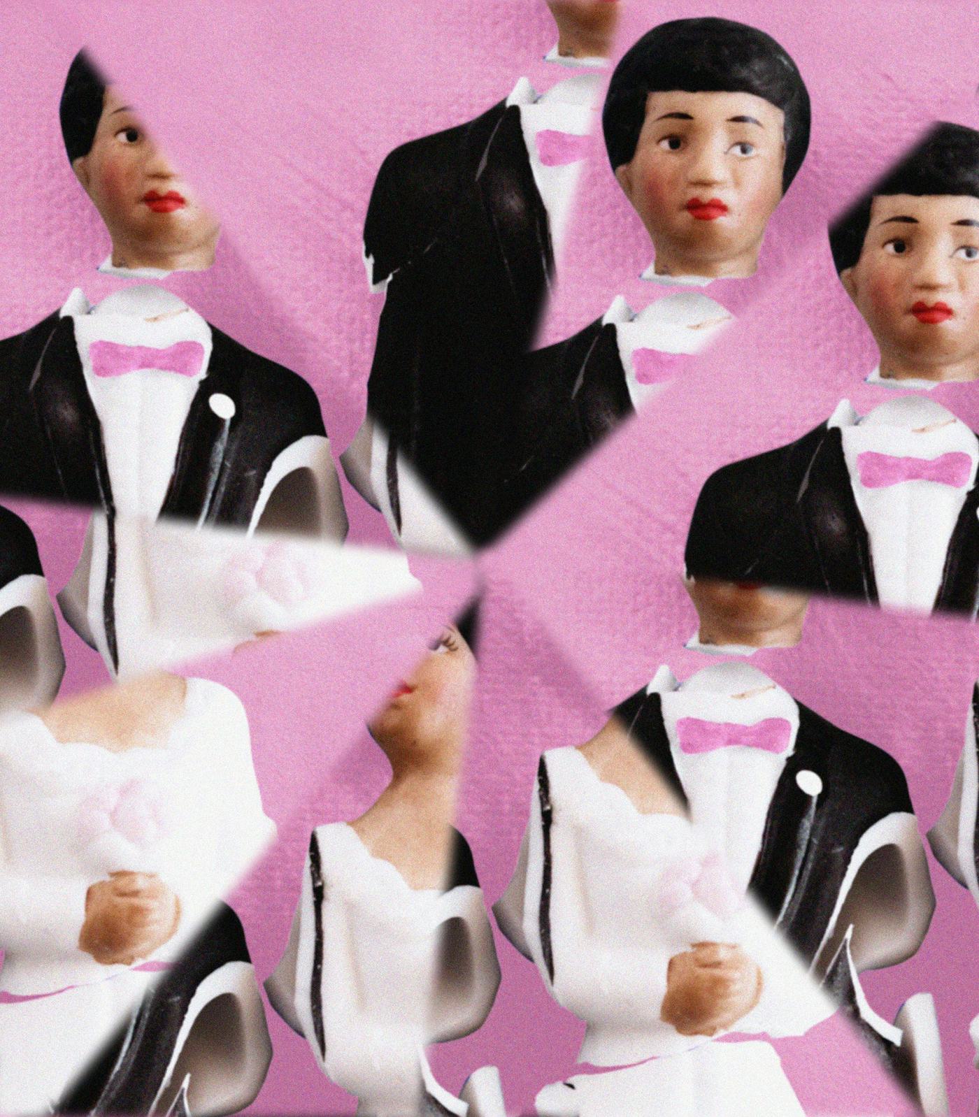 images of a broken male doll in a tuxedo