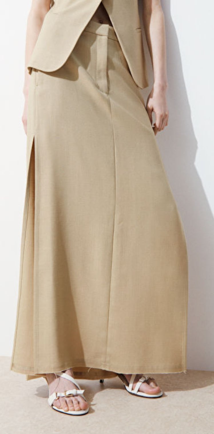 khaki maxi skirt