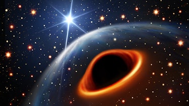 image of a black hole and a star, with space in the background