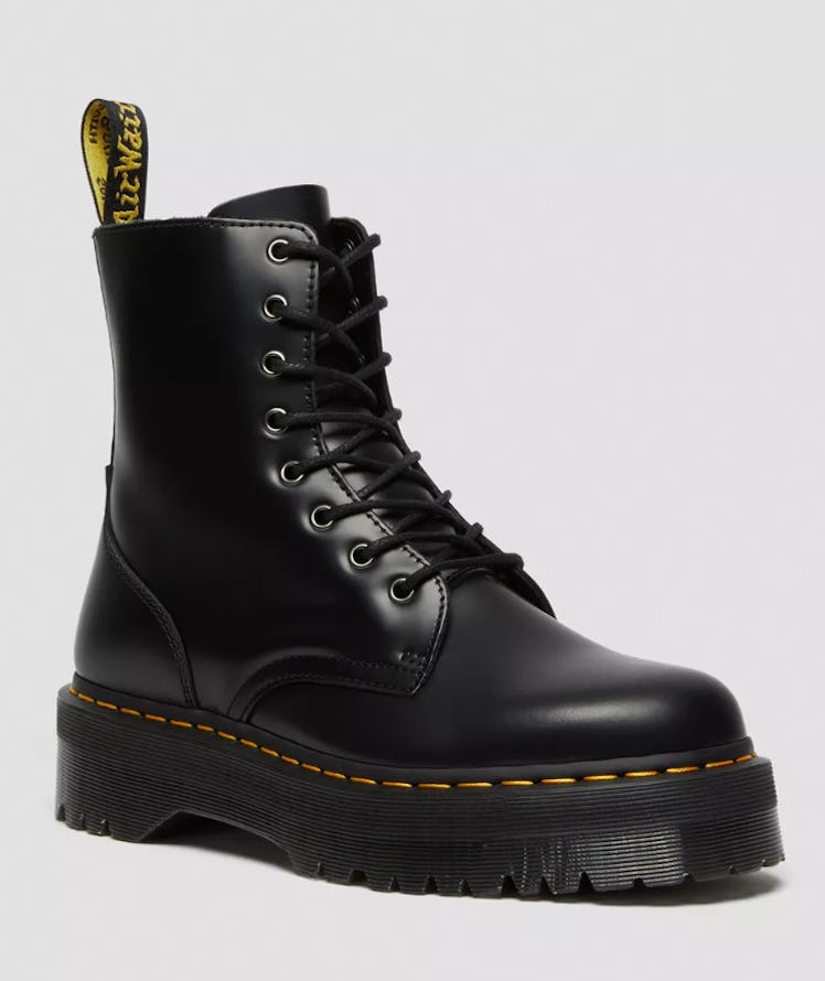black leather platform boots