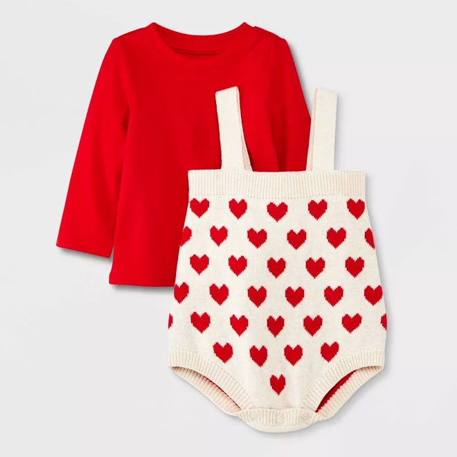 Baby Heart Sweater Top & Bottom Set, a perfect baby's first valentine's day outfit.