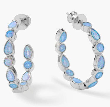 silver blue opal hoops