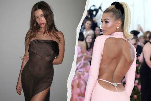 Hailey Bieber exposes her thong.