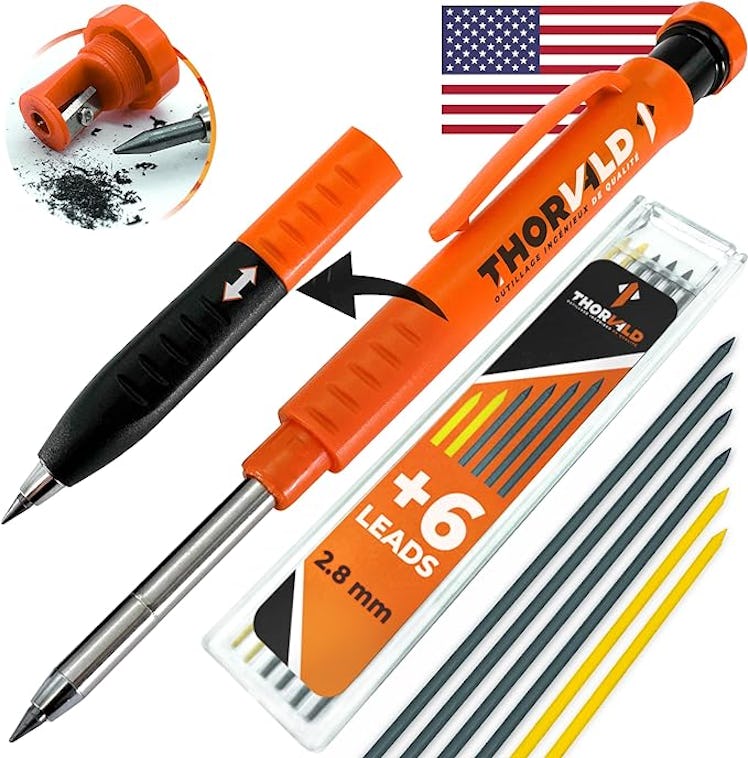  THORVALD 2-in-1 Carpenter Pencil with Lead Refills (8 Pieces)