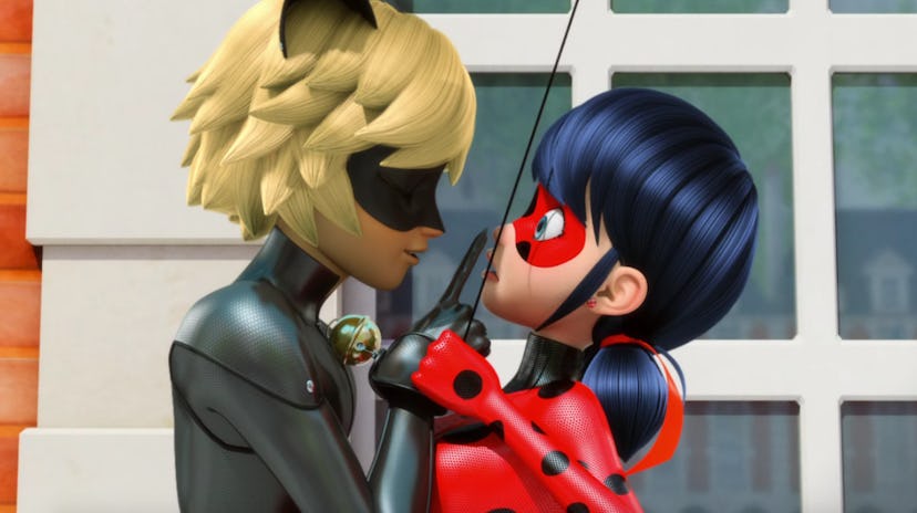 Ladybug and Cat Noir share a moment