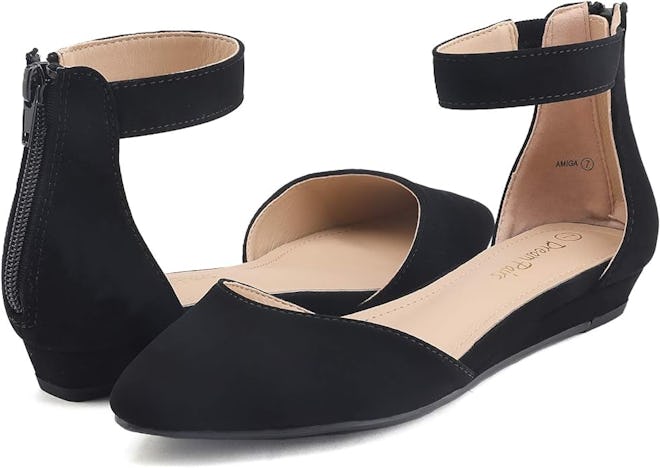 DREAM PAIRS Low Wedge Ankle Strap Flats
