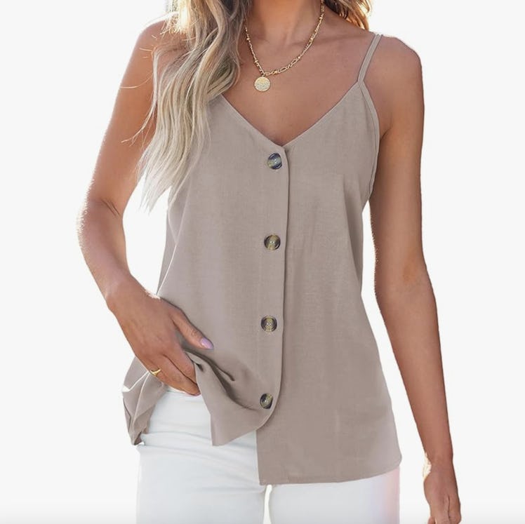 BLENCOT Button Down Tank Tops Loose Casual V Neck