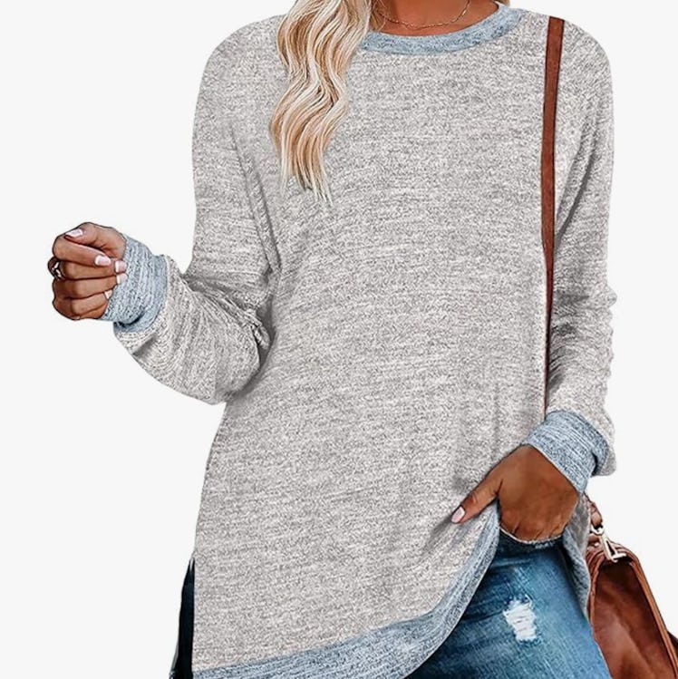 WELINCO Crewneck Pullovers Color Block Long Sleeve Tunic