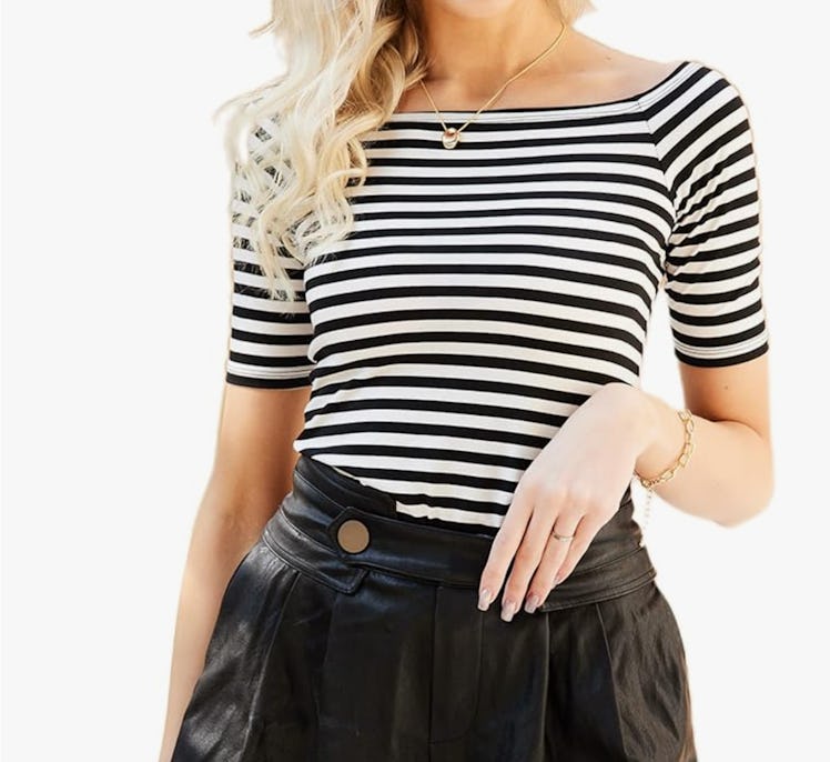 LilyCoco Off The Shoulder Elbow Sleeve Boatneck T-Shirt