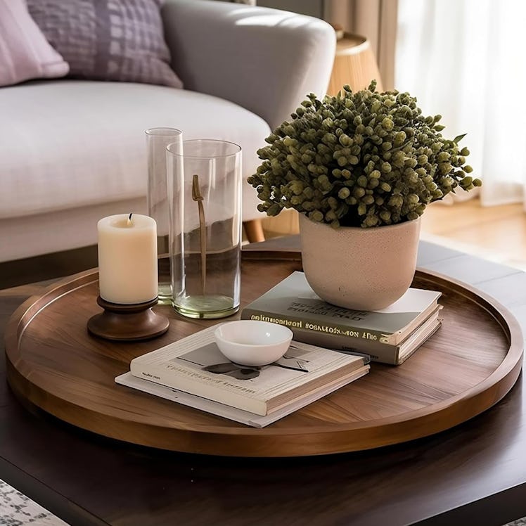 ELTNEGSA Round Acacia Wood Tray