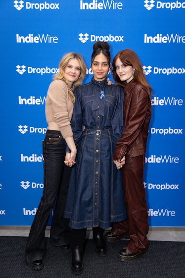 Meghann Fahy, Melissa Barrera, and Kayla Foster at the IndieWire Sundance Studio, Presented by Dropb...