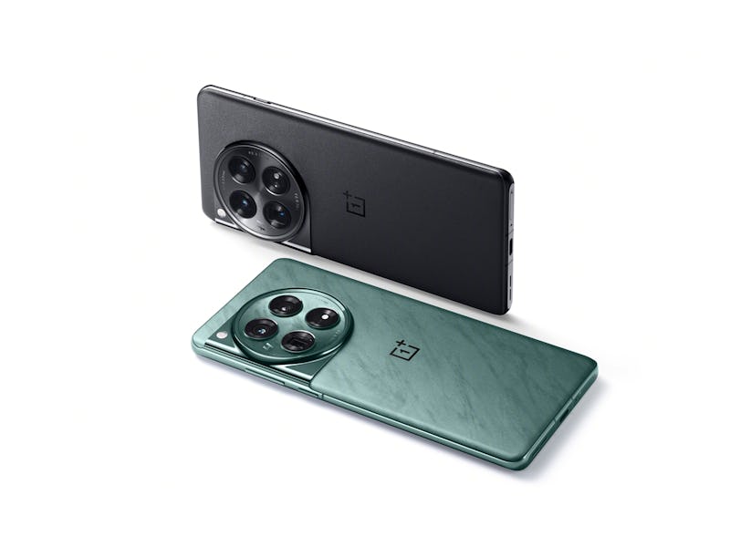 The OnePlus 12 in Flowy Emerald (bottom) and Silky Black (top) has been announced for the U.S. relea...