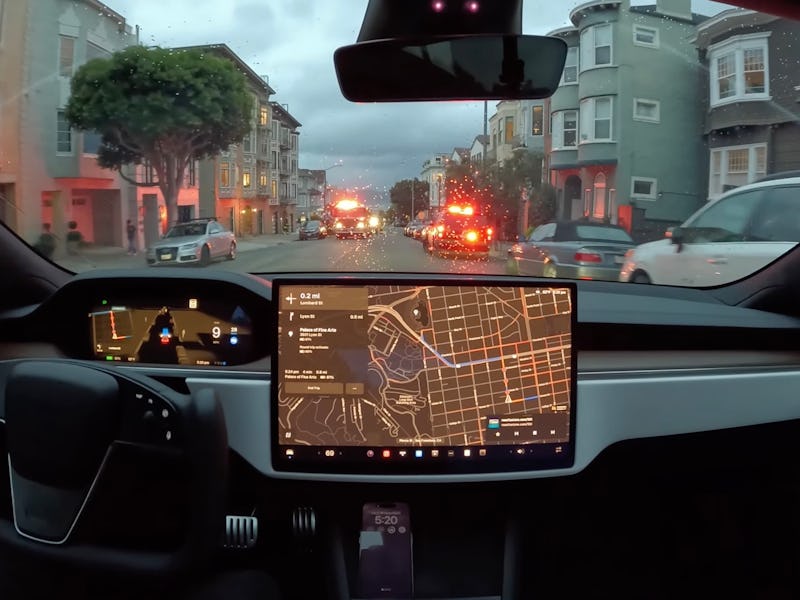 A Tesla using the latest beta version of Full Self-Driving